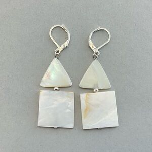 New Mod Mother of Pearl Earrings, Handmade, Triangles & Squares, Neutral